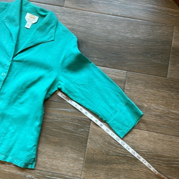 Talbots Irish linen green blouse size 12 petite - Picture 7 of 9